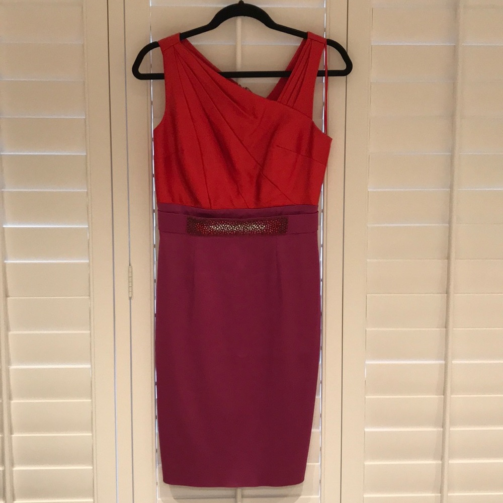 Red and violet cocktail dress